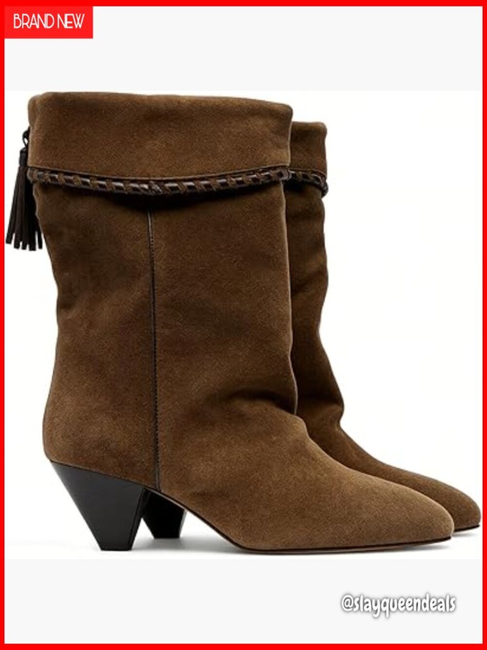 Suede Ankle Boots Slouchy Fold Over Cowboy Western Booties Low Heel